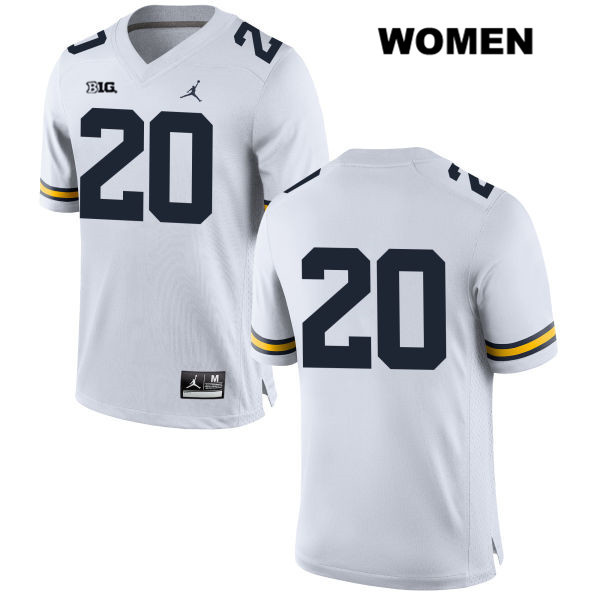 Women's NCAA Michigan Wolverines Brad Hawkins #20 No Name White Jordan Brand Authentic Stitched Football College Jersey WV25A83TV
